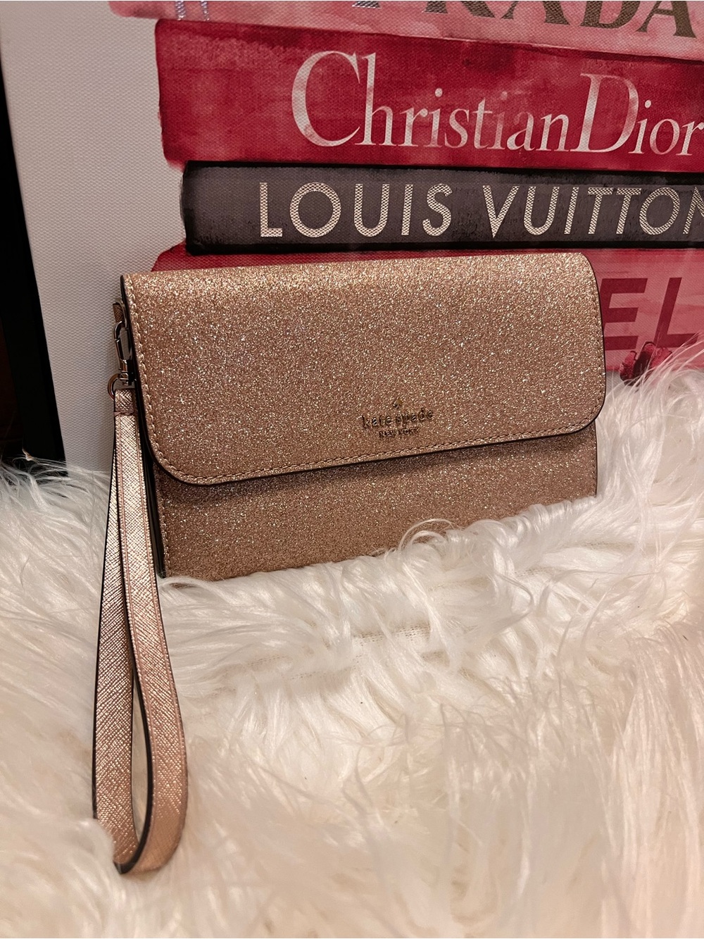 kate spade rose gold glitter wristlet clutch or wrislet